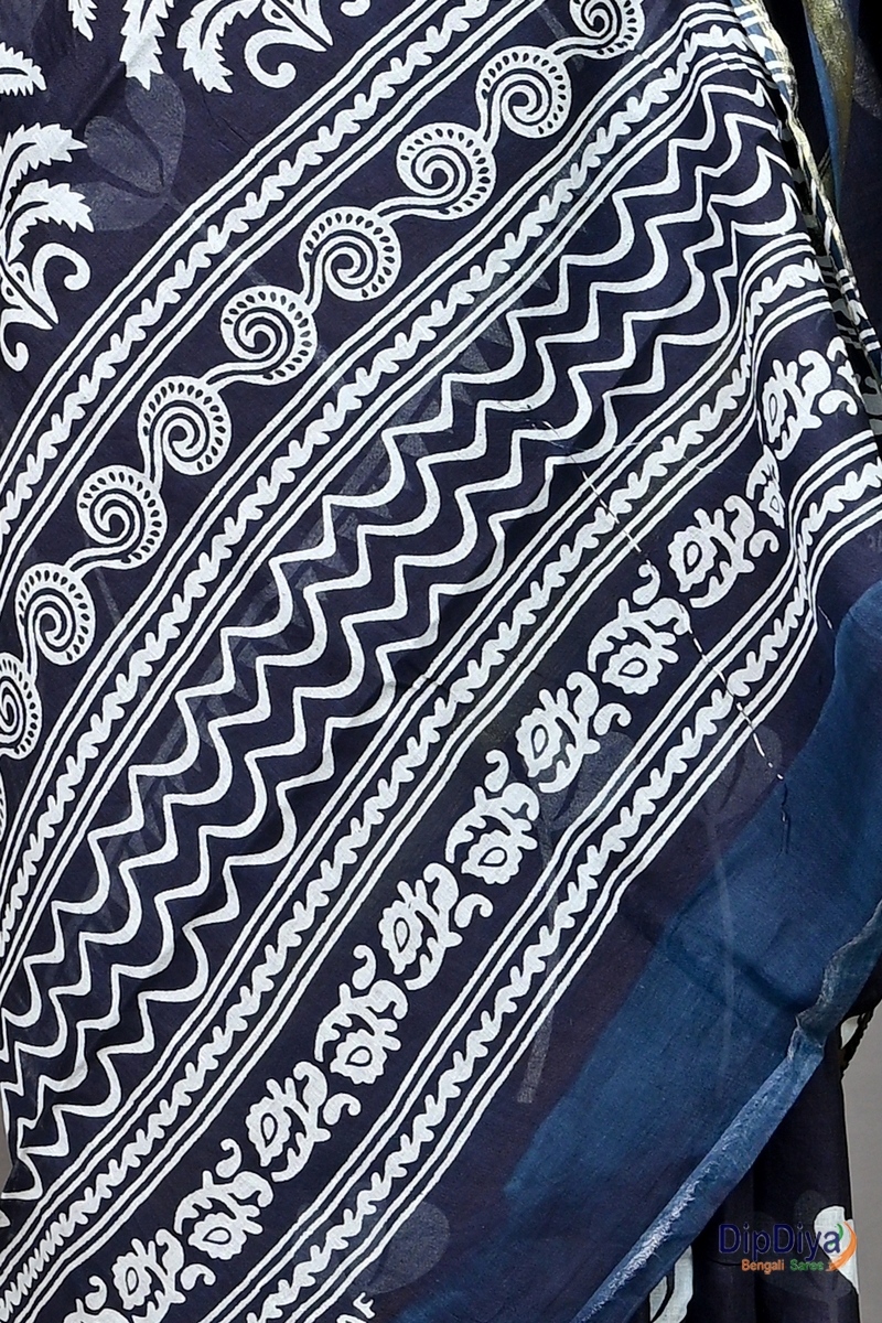 Blue Whitre Cotton Soumava Printed Handloom Saree (588)